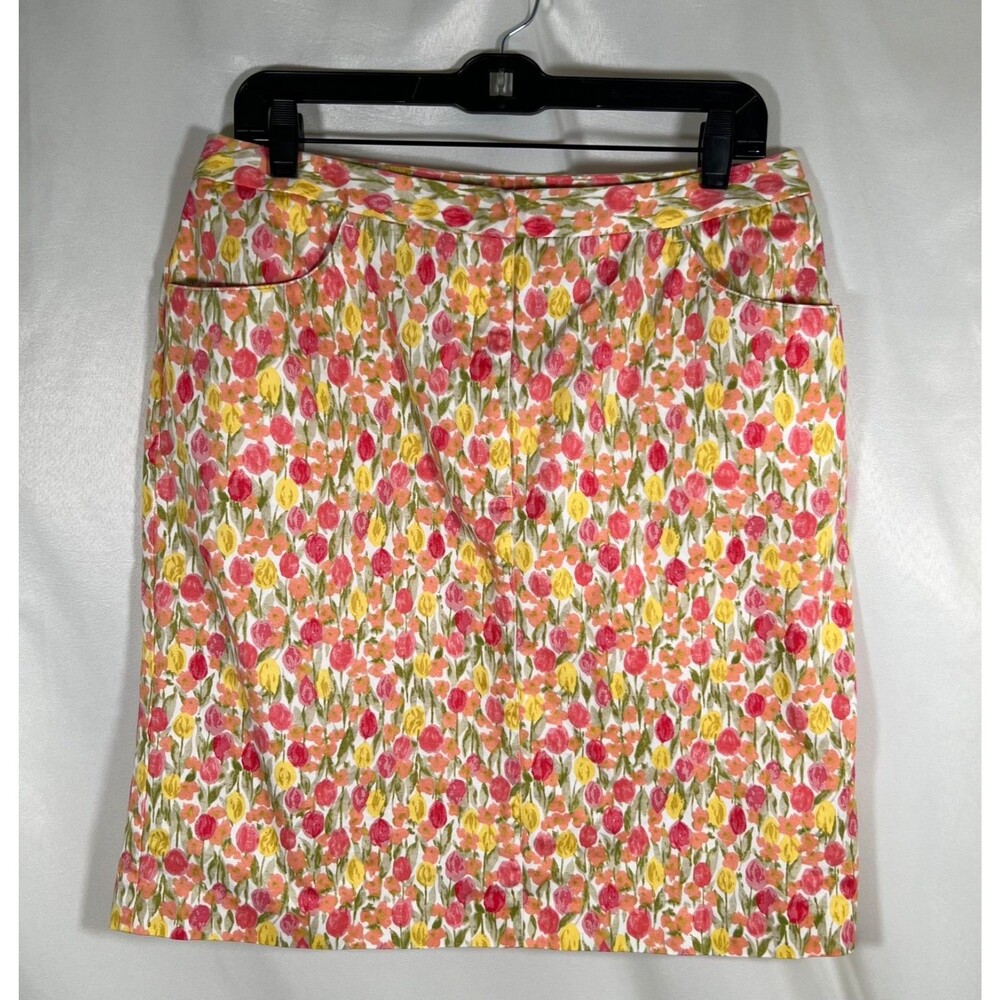 Lizsport by Liz Claiborne Pink Yellow Watercolor Floral Pencil Skirt Size 14